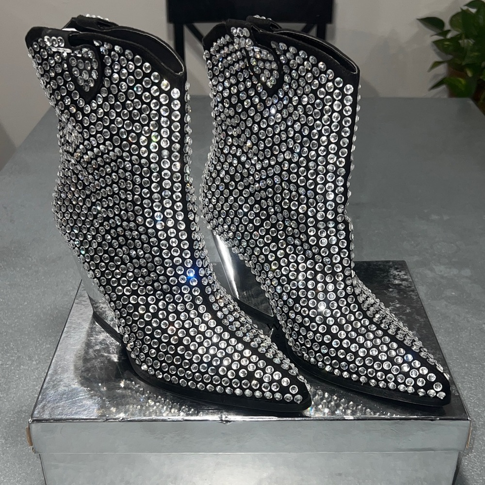 Dazzling Black and Silver Women's Heeled Boots